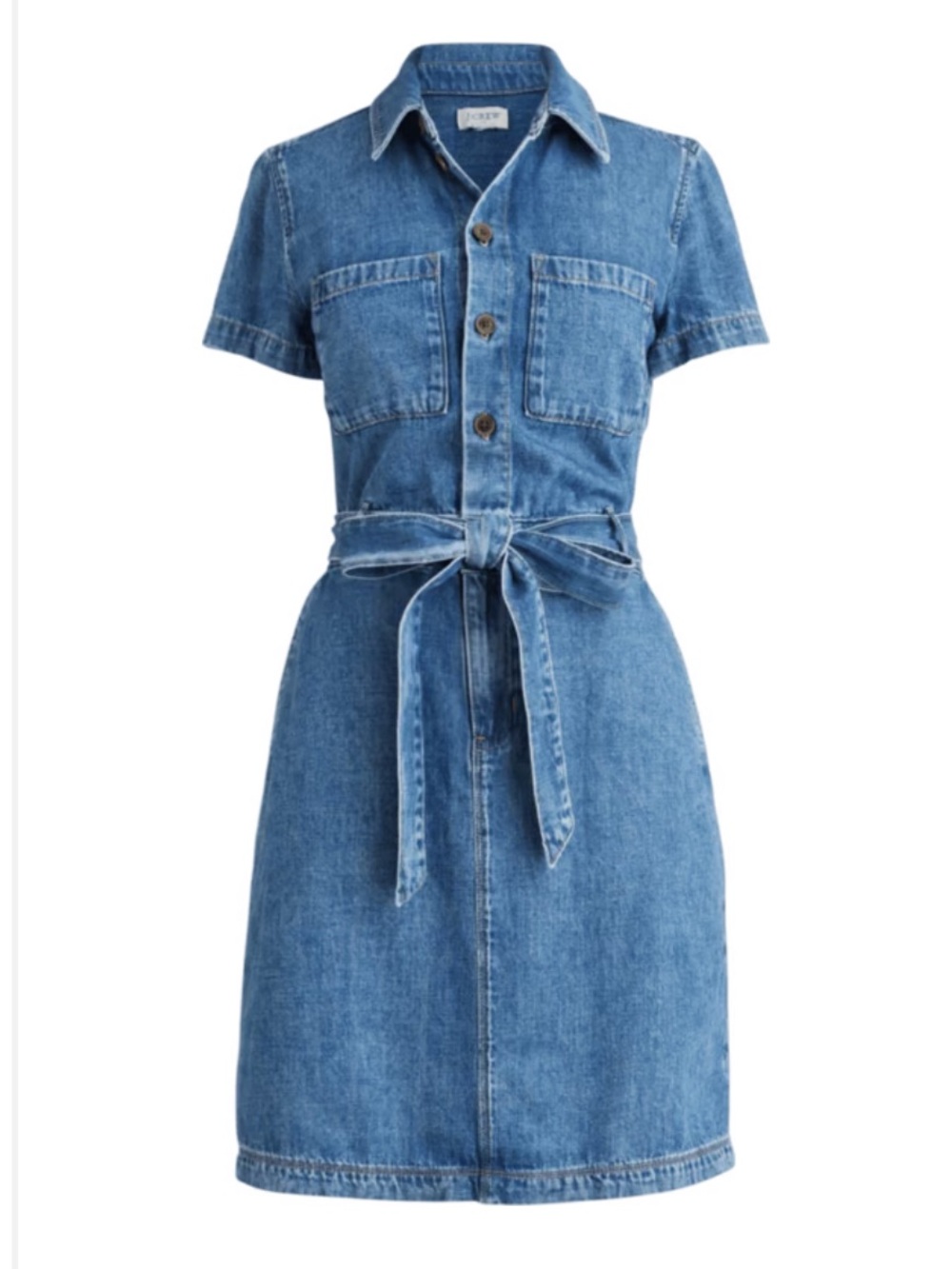 J. Crew Factory Blue Denim Shirt Mini Dress with Tie Waist
